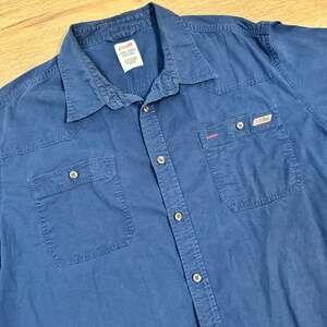 Genuine Dickies Men's 3XL Blue Ripstop Short Sleeve Button Up Work Shirt